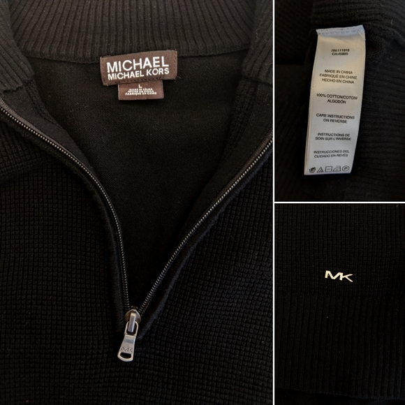 MICHAEL KORS 1/4 Zip Cotton Pullover Sweater, L - Picture 3 of 3